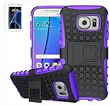 ISENPENK Samsung Galaxy S7/S7 Duos/G930F(2016) Hülle und Panzerglas/Schutzfolie,TPU+PC Slim Silikon Tough Rugged Dual-Layer Hardcase with Built-in Kickstand Schutzhüllen,Wasserdicht Shockproof Anti Slip Protection Stand Case Tasche für Samsung Galaxy S7/S7 Duos/G930F(2016)5.1Zoll-[lila]+Panzerglas