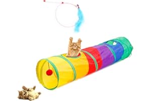 CHUER Túnel de Gatos, Juguete del Gato Túnel Extensible Plegable Gato Jugar Túnel Casa del Laberinto del Juguete con Pompón para Gato Gatito Cachorro Conejo + Juguete Palo de Plumas como Regalo(90cm)