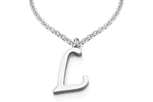 COOLSTEELANDBEYOND Nom Initial Lettre Alphabétique A Pendentif - Collier pour Femmes Homme - Acier - Couleur Argent - 50cm Corde Chaîne