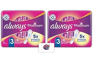 WOW BUNDLES Platinum Sanitary Pads with Wings, Size 3 | 5X Comfort & Protection | Soft Wings, 3D LeakGuard & OdourLock | Bundle of 2 (8 Pads Each, 16 Total) - Alway