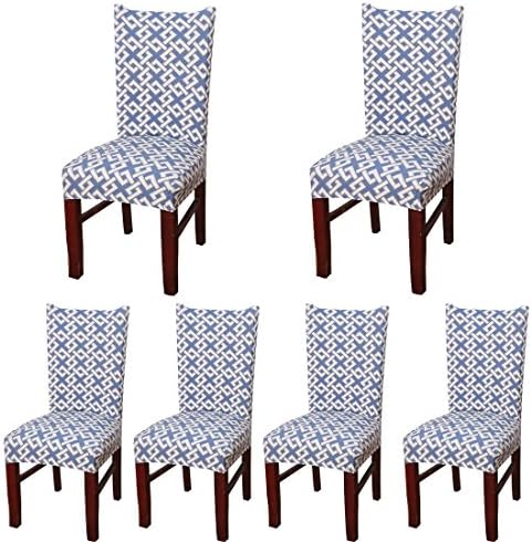 6 x Stretch Dining Room Chair Slipcovers with Printed Pattern, Banquet Chair Seat Protector Slipcover for Hone Party Hotel Wedding Ceremony (J)