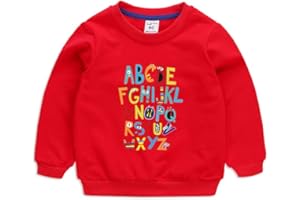 Surwin Alphabet Print Kids Boys Sweatshirt Jumper T-Shirt Cute Long Sleeve Tops Casual Cotton Crew-Neck Pullover Tee Shirts Toddler Clothes Age 1-7 Years