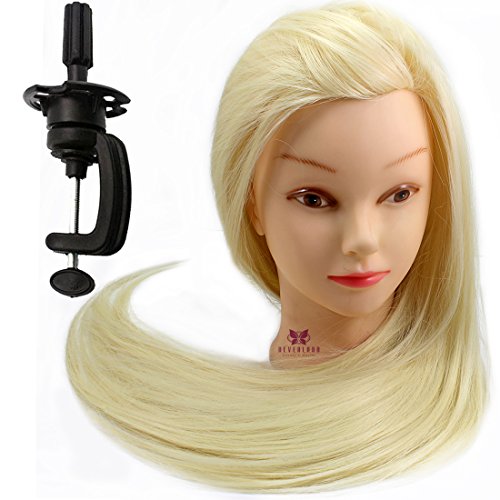 30Inch Long Smooth 100% Synthetic Blonde Hair Hairdressing Styling Head Doll Mannequin Training Head Tools Braiding Cutting Model with Clamp #613