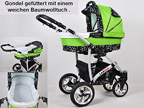 Kinderwagen Largo, 3 in 1- Set Wanne Buggy Babyschale Autositz Schwarz + coffe - 2