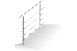 Daromigo Pasamanos de acero inoxidable para exteriores, barandilla para escaleras interior y exterior, barandilla para escaleras con/sin travesaños, barandilla para escaleras, parapeto, balcón (150 cm