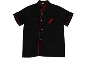 DOITOOL Koch Arbeitsmantel Unisex Kurzarm Kochmantel Jacke Kochjacke Uniform Food Service Shirt Küche Kochen Backmantel Für Restaurant Größe Xxl Schwarzes Kochhemd Kurzarm Küchenuniform