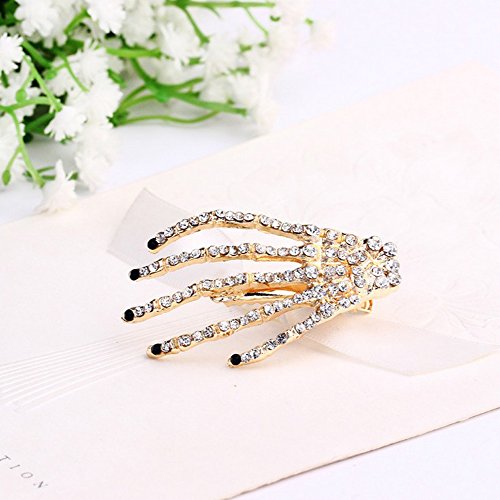 Meta-U Rhinestone Punk Rock Devil Skeleton Hand Claw Hair Clip (Black)
