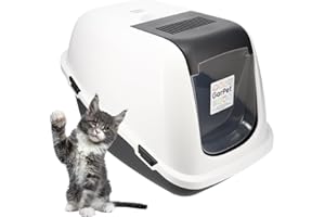 GARPET Caja de Arena con Tapa, Pala, Filtro de carbón Activado, Capota basculante, Carcasa Inferior Extra Alta, Caja de Arena XXL Grande, 60 cm