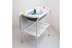 JOWY Bañera Multifuncional para Bebé 5en 1: Plegable con Soporte, con Cojín Antideslizante, Cambiador, Bandejas Organizadoras, Desagüe con Tubo y Soporte para Ducha (Gris Cojín)