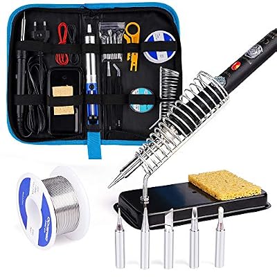 Ockered Fer à Souder Kit, 60W Kit de Soudure Pistolet à Souder à Température Réglable avec Interrupteur ON/OFF，Temperature Réglable de 200~480℃, 5 Pointe de Soudage, Fil de Soudure, Pompe à Dessouder etc.