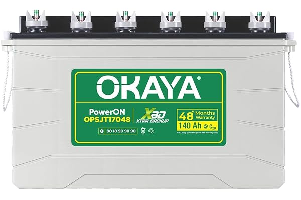OKAYA PowerON OPSJT17048 140Ah Super Jumbo Tubular Advanced Battery for Home, Office & Shops Robust & Compact Design Extra Backup (XBD Technology) 48 Months Total Warranty