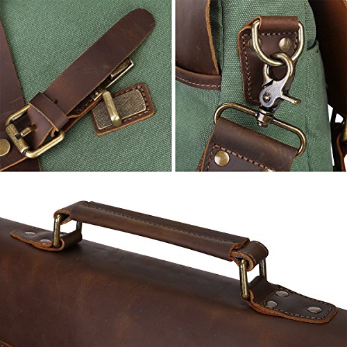 S-ZONE Vintage Segeltuch Leder Unisex Damen Herren Junge Multifunktiontasche Umh  ngetasche Henkeltaschen Laptoptasche Beutel f  r Arbeit Studium Reis