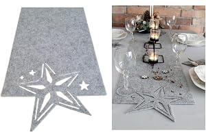 Bordslöpare av filt tvättbar bordsband bordsduk Stillgrå värmebeständig filtbordslöpare bordsskydd (grå/julstjärna, 40 x 150)