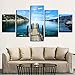 Produktbild GDUEGFB Canvas Print Painting Home Decoration Frame 5 Pieces Blue Sky Bridge sea Picture Mountain Lake Poster Living Room modular Wall art-20×35 20×45 20×55cm