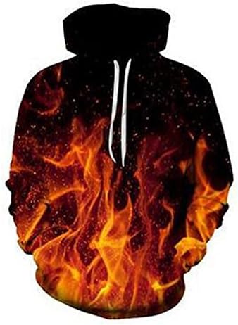 HUKCTE Sweatshirt Personalized Neutral Men's Hoodie Night Sky Fire Wolf Star Graffiti Lion Print Men's Hoodie Sweater, 17, XXXL