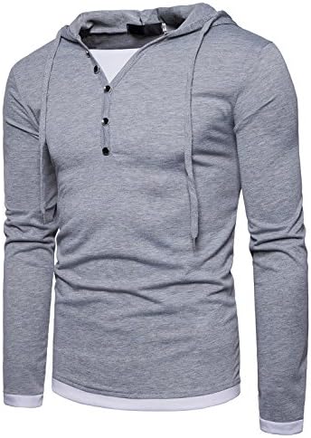 Men's Hooded T-Shirts Slim Fit Hoodies Long Sleeve Tops (B07-Lightgrey X-Large)