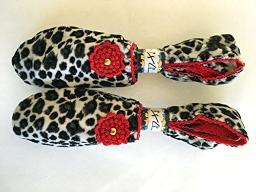 Baghera Red Leopard Slipper sock shoe footlets house slippers - Elegant designer luxury stretch velour velvet house slippers shoes with non slip soles - fits UK size 3-6 adults