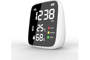 Candeon Compteur de CO2, 3 en 1 Moniteur de qualité de l'Air Détecteur de CO2, Température, Humidité, 400-5000 PPM Indicateur CO2 Moniteur de Dioxyde de Carbone pour Maison,Bureau, Ecole,Voiture