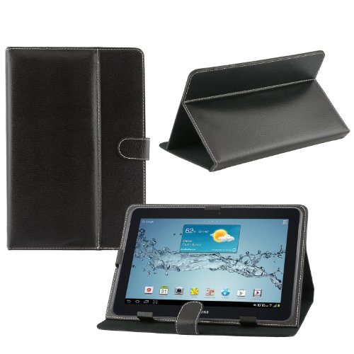 iProtect Kunstleder Tasche für SAMSUNG TABLET Schutz Hülle Case mit Stylus PEN für GALAXY TAB 2 10,1 Zoll schwarz