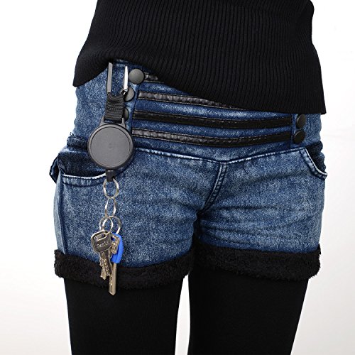 Llavero Retr  ctil de Carga Pesada con 39 Pulgadas de Cable de Acero  Negro