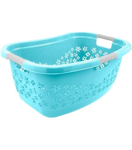 Beldray COMBO-2287 Sterke wasmand met draaggrepen, roostereffect en bad voor het organiseren/sorteren van kleding, plastic mand, kleurgecodeerd voor organisatie, set van 4, turkoois/wit