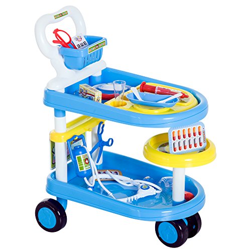 Preisvergleich Produktbild HOMCOM Kinder Arztwagen Doktor Trolley Rollenspiel Blau 47x30x55cm