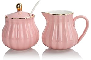 SWEEJAR HOME Sweejar Royal Ensemble de 3 pièces en céramique avec pot à crème, sucrier, couvercle et cuillère Rose