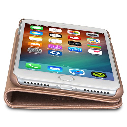CASEZA iPhone 8 Plus Funda iPhone 7 Plus Funda Rosa Oro tipo libro piel PU Case Cover Carcasa plegable cartera Oslo piel vegana premium para Apple iPhone 8 Plus   7 Plus - Con cierre magn  tico