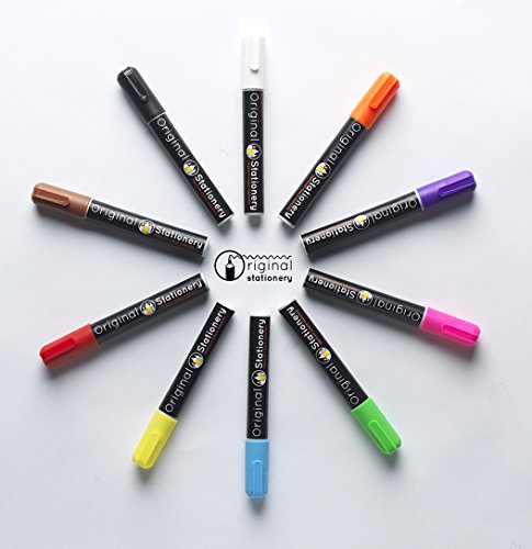 Kreidemarker-Set für Glas, Plastik, Schultafeln – Abwischbar und langlebig – Ungiftig – 10 Farben - 9