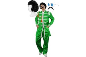 I LOVE FANCY DRESS 60'S POP SOLDIER FANCY DRESS COSTUME WITH BLACK WIG, TASH AND CIRCLE GLASSES. SUIT IN RED, PINK, BLUE OR GREEN SERGEANT PEPPER STYLE SGT PEPPER 1960S HIPPY IN SMALL - XLARGE EXCLUSIVE TO ILOVEFANCYDRESS