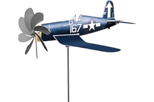 ARSBORUI Moulin à Vent Avion, Girouette Avion de Jardin Exterieur, Moulin à Vent Jardin, Moulin À Vent en Métal, Spinner À Vent Avion, Airplane Wind Spinner pour Balcons, Porches, Patios, Jardins (Blue)