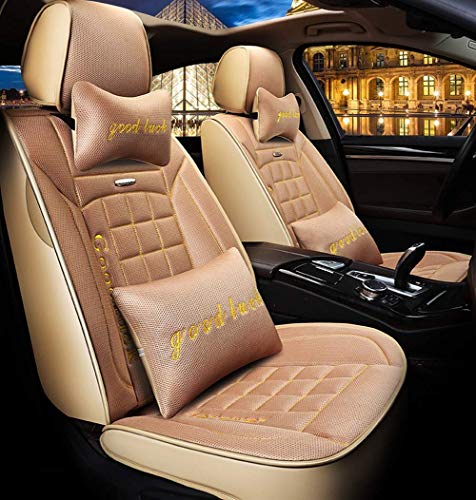 Car Seat Cover Car Seat Protector Luxury Flax Car Seat Cover 5 Seats Full Set With 2 Headrests And 2 Lumbar Pillows For 5-seat Car Four Seasons Universalan Washed Car Seat Mat Pad ( Color : Beige )