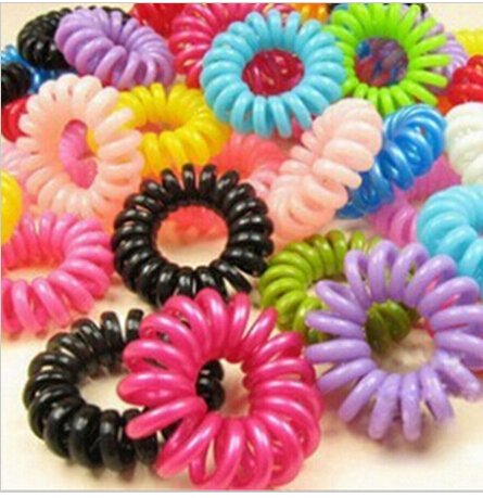 16 pcs Mixed Colour Plastic Telephone Line Hair Elastics Scrunchie Girl's Women's Hair Accessory
