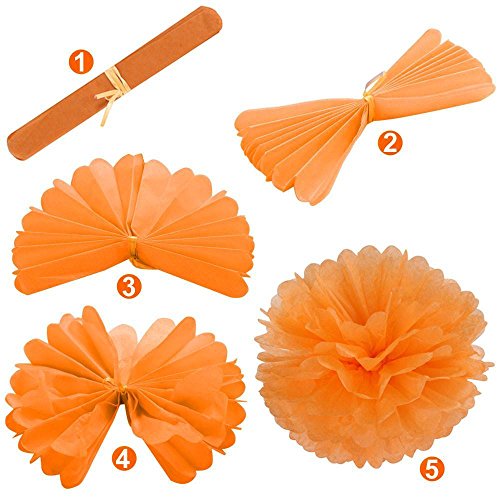 Yahee 30 Stück Papier Pompom Pompons Hängedeko Papierblumen Papier Ball für Hochzeit Geburtstag Babytaufe Fest (Orange) - 4