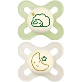 MAM Latex Pacifier for Newborns 0-2 Months, Neutral Matt, 2 pcs | Made of Natural Rubber Latex, Glow in the Dark, Symmetrical