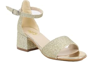 SIRRI Girls Ankle-Strap Shoes, Block Heels Sandals with Glitter for Special Occasion