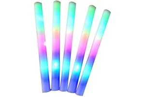 Bagima Palos Luminosos de Espuma LED 5 Varillas Luminosas 18" Palos Luminosos Que Brillan en la Oscuridad Paquetes de Fiesta Que cambian de Color para niños Adultos para Fiestas Concierto