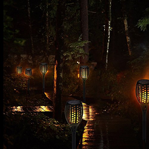Solarleuchten 96 led hell spotlight Gartenleuchte Solar led licht garten beleuchtung soalr spotlight Außen Rampenlicht warmlicht Wasserdicht Beleuchtung für Landschaft Garten Fahrweg Pfad Hofen Rasen ideal fuer Hochzeit Party Atmosphäre Weihnachtsdekoration usw (Schwarz 2PCS) - 6