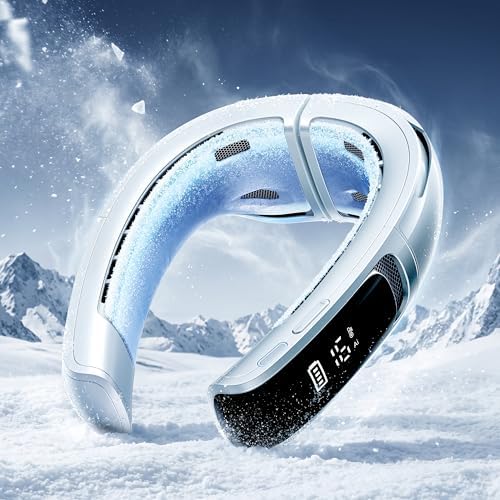 RANVOO AICE LITE MAX 2026 - Condizionatore da collo con IA, raffreddamento reale rapido, ventilatore da collo ricaricabile, 6000 mAh, flusso d'aria 720°, regalo estivo per mamma, bianco artico