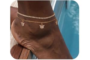 Kenivira 18K Gold Double Anklet Evil Eye/Cross/Butterfly/Pearl Anklets for Women Adjustable Foot Chain Anklets Jewelry Anklet Gifts for Women