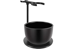 SANWA Deluxe Heavyweight Black Shaving Brush Razor Stand with Stainless Steel Soap Bowl Set,Dad Gifts,boyfriend Gifts,Husband Gifts for Him