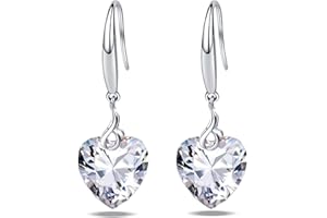 EMMA MANOR EM Boucle d’oreille Heart Dangle 925 Argent sterling 5A Coeur Cubique Zircone Drop Earring pour Femmes Bijoux en Argent Cadeau pour Femme Fille