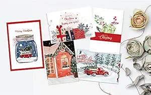 anujarusiya Christmas Greeting Cards | Set of 4 with red envelopes | 8 Gift Tags with Strings | Card Size: 4