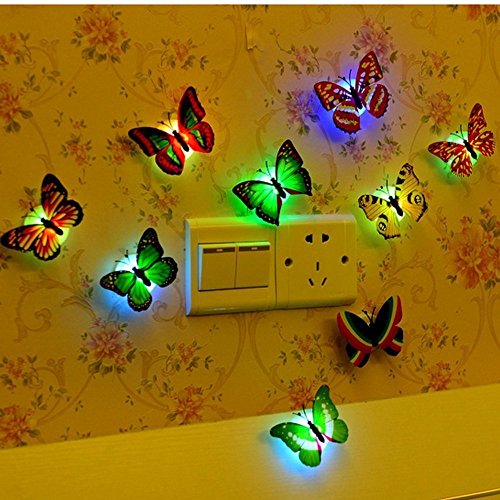 12 PCS Colorful Stick-on Mood Light LED Butterflies Night Light Sticker Toy Wall Decoration Light Mood Light for Festival Party Birthday Wedding Xmas Nursery Bedroom Door Window