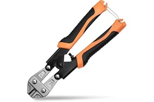 BOABY Cortador de Pernos, Acero 8" Cr-V Minicortadores de Alambre Servicio Pesado Cable, Cadena, Cortaúñas Con Resorte Cómodo Agarre de Goma Suave, Corte para Cadenas, Candados, Cercas de Alambre, Gallinero