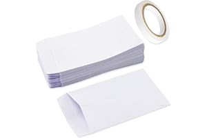 LAMXD 100 Buste Piccole Sacchetto di Carta con Nastro Biadesivo, Buste di Semi per Monete, Perline, Francobolli, 10 x 6 cm, Bianco