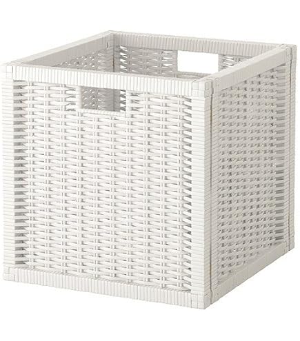 Cestino Intrecciato In Rattan Grigio – 32x34x32 Cm, Maniglie, Per Scaffali EXPEDIT, Fatto A Mano E Unico