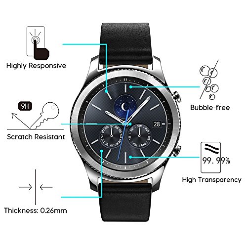 OMOTON Samsung Galaxy Watch 46 mm  Gear S3 Frontier Classic Protector de Pantalla  Cristal Templado con 2 5D Samsung Gear S3  Watch 46mm  9H  3 Unidades 