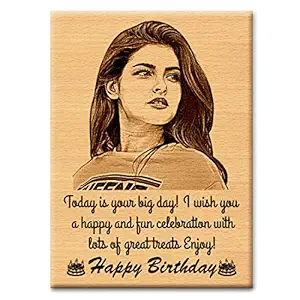 GFTBX Happy Birthday Personalized Engraved Rectangular Wooden Photo Plaque Gift for Girlfriend (5 x 4 inches, Brown)