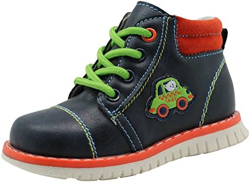 Tufanyu Kids Shoes Boys' Lace Up Boots Cartoon Pattern Toddler Pumps Arch Support Side Zipper Genuine Leather Insole No-slip ( Color : Blue , Size : 6 UK )